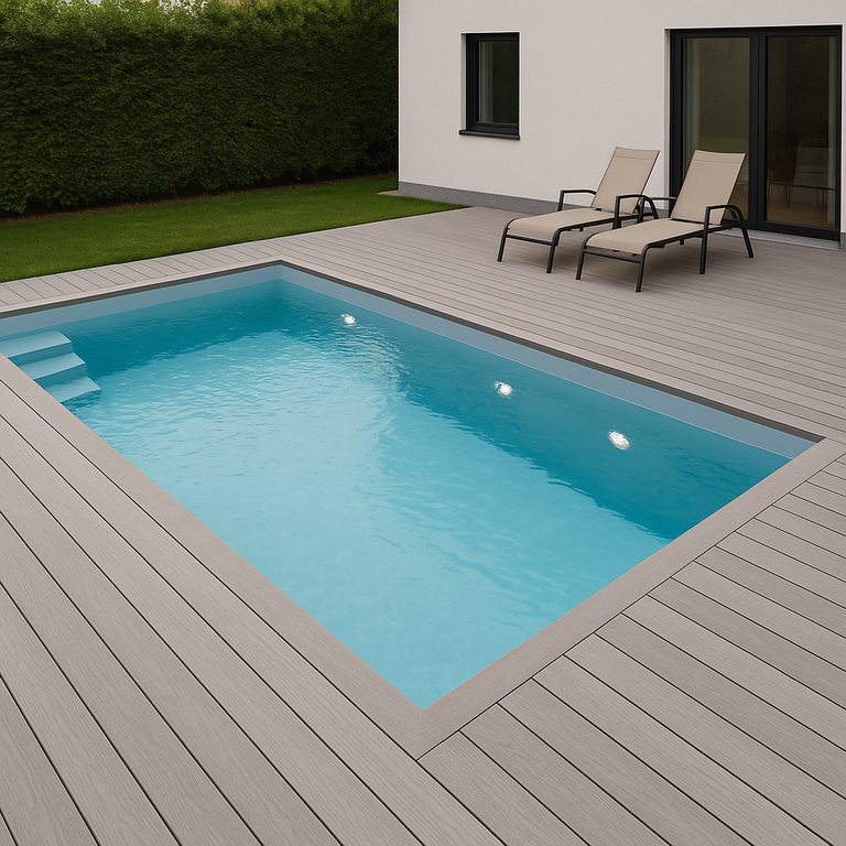 PP-Skimmerpool mit Treppe, eingebettet in eine moderne terrasse