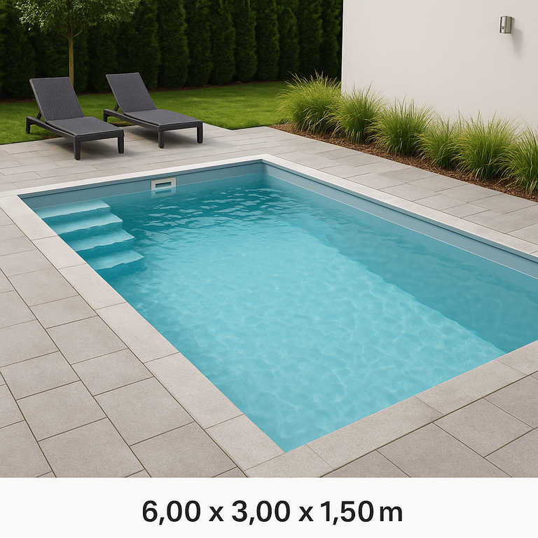 PP-Skimmerpool mit Treppe, eingebettet in eine moderne terrasse